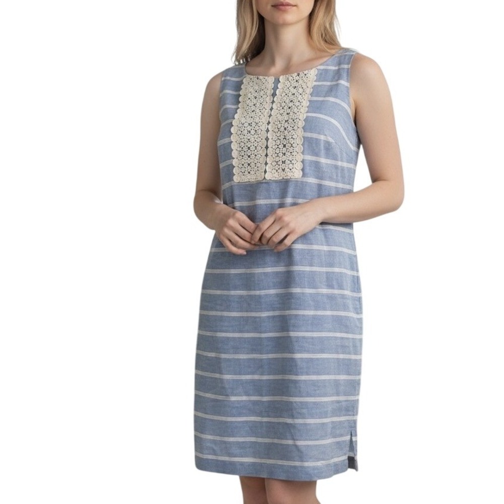 Striped‎ Blue Dress w Crochet Detail Sleeveless Casual Summer